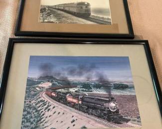 Two framed train pictures one is pencil signed larger is 12x16
