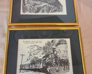 Two framed train pictures 13 x 15