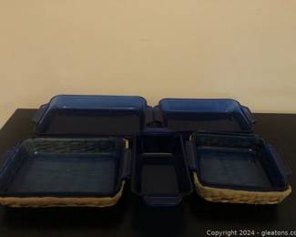 Group of 5 Cobalt Blue Anchor Hocking Glass Baking Dishes