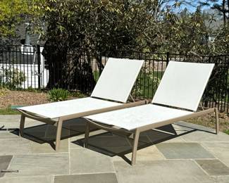 (2PC) FRONTGATE PATIO CHAISE LOUNGE CHAIRS (1 OF 2 PAIRS) | Near New condition Front Gate Adjustable sun chairs; nb. the client added a second pair of chars in excellent condition to the end of this auction! lot # - l. 80 x w. 30.5 x h. 15.5 in