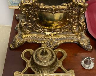 Brass Desk Set (Inkwell and Letter Holder)