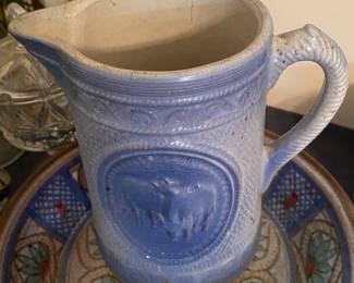 Old Blue and Grey Stoneware Pitcher