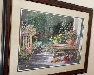 William Mangum Cat/Garden Themed Print