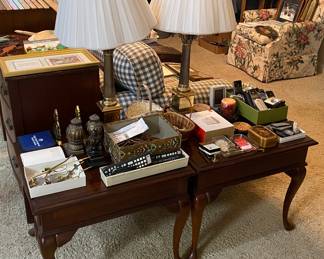 Pair of End Tables and Table Lamps