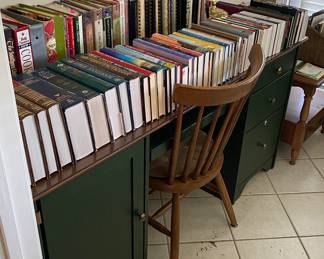 Green Desk with Assorted Books and Cookbooks