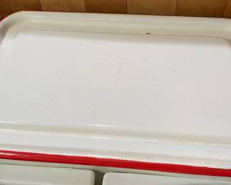 Red and White Enamelware Refrigerator Pan