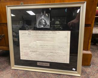 Framed and Matted Presidential Signed Land Grant - Franklin Pierce