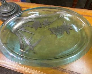Large Annie Glass Platter w/ Silver Accents