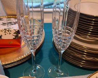 Rare Tiffany and Co Plaid Champagne Flutes and Bowl