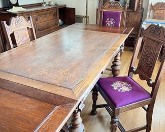 Jacobean extension dining table and chairs
