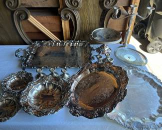 Silverplate And Sterling Silver Trays, Candelabra