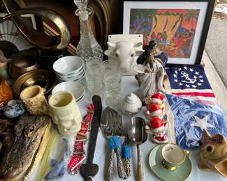 Alligator Head, Decanter, Architectural Salvage, Ceramics, Wall Decor, Yaght Flags, Tie Pins, Brass, Silver Serving Pieces, Ginger Jars