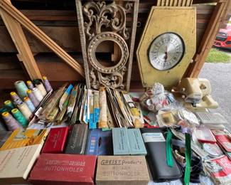 surgers, sewing attachments, architectural decor, clocks