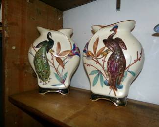 Pair of Glass Peacock Vases 