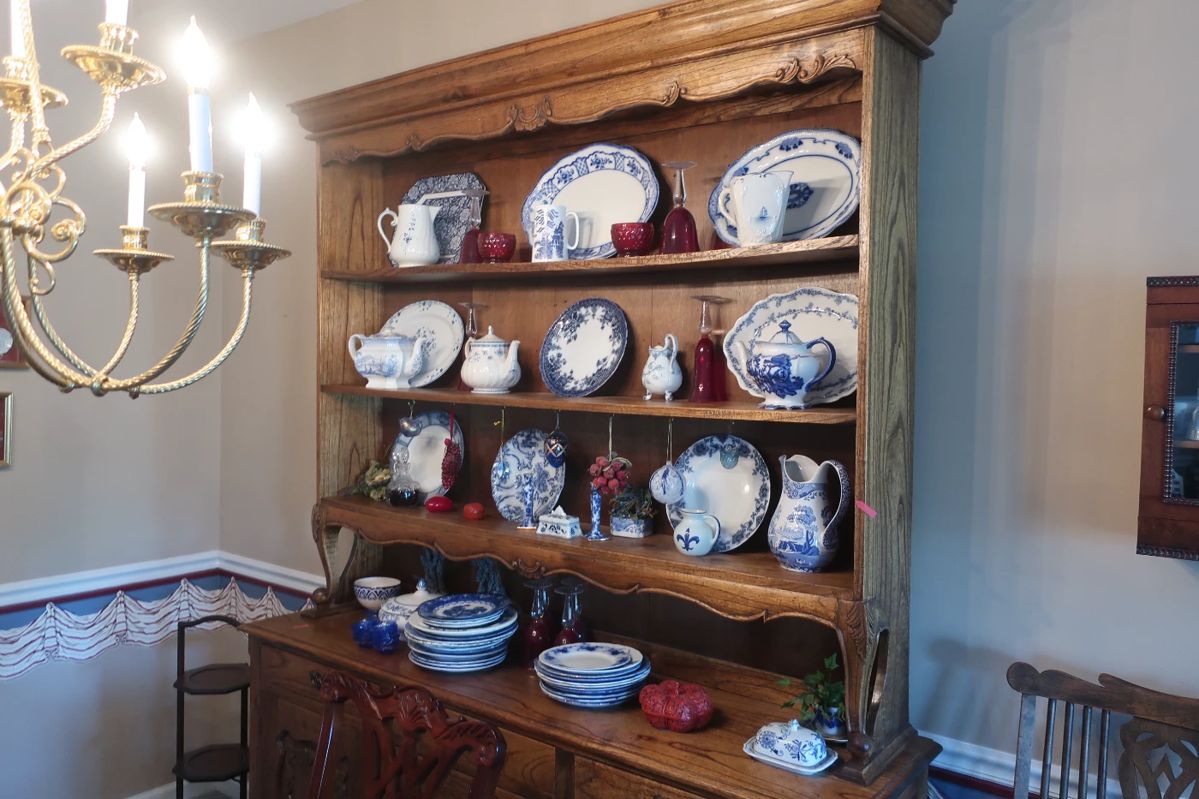 lots  of  blue  and  white  china,  flow  blue china(some  vintage)   Hutch  is  not  for  sale