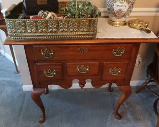 Thomasville  low  boy chest,  brass  tray,  silent  butler  Table  is  17  x  36