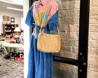 Eighties on display! Rock this one of a kind denim dress with belt coordinate with same eta necklace earrings and purse 1980 style