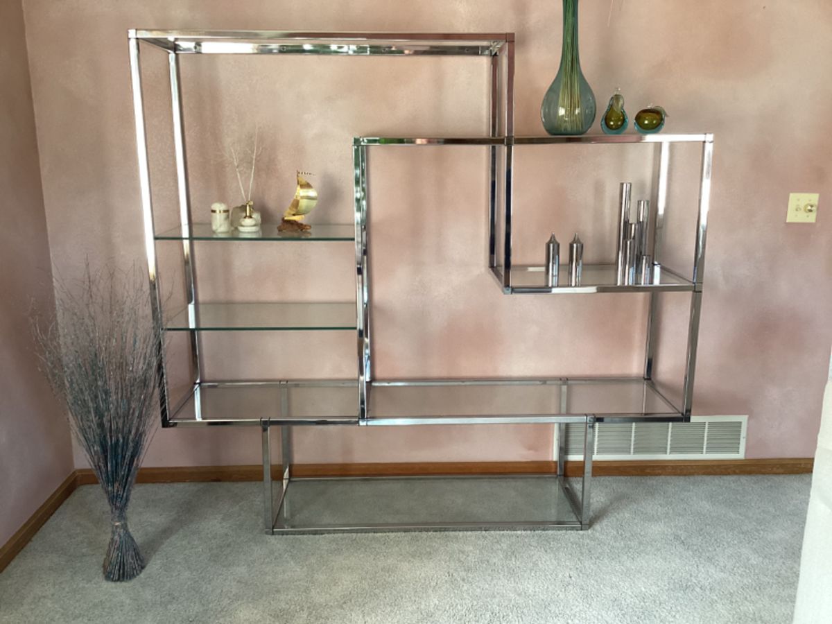 Mid Century Chrome and glass Etagere / Shelving 