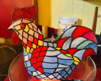 Cool Real Leaded  Glass Rooster Lamp