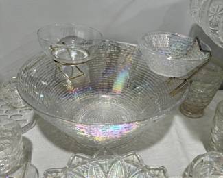 Vintage Iridescent Chip and Dip Bowl Set