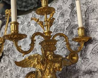 Hark! The Herald Angel Sings! French Louis XVI era light with trumpet angel electrified. We have a pair of these!
