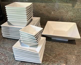 Modern White Square Plates and Bowls. 