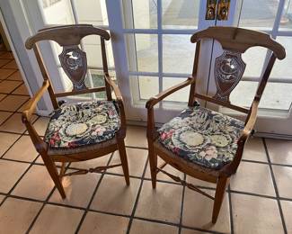 French Country Armed Chairs with Carved Bird Back