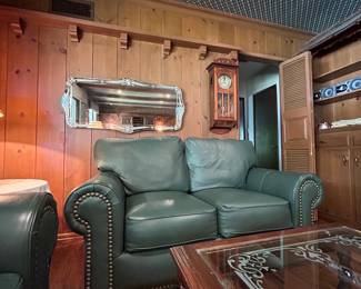 Green Leather Couch & Loveseat