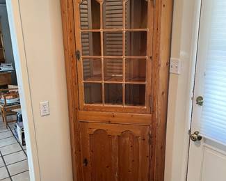 Spanish Country Pine Vitrine / Corner Display Cabinet with Glass Paneled Door