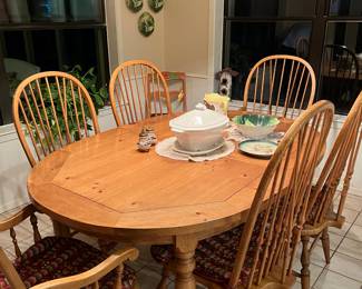 Dining table and 6 chairs , beautiful!  Solid wood, removable seat covers. 