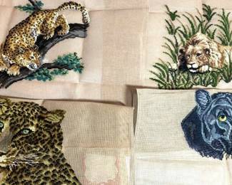 4 Handmade Needlepoint African Cats
