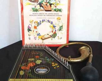 Childrens Jubeltone Zither Antique Looking Brass Horn