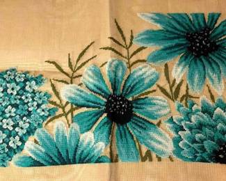 Elsa Williams Hand Needlepointed Teal Daisies