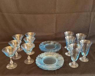 Vintage Blue Glassware Set - Elegant Wine Glasses & Serving Dishes