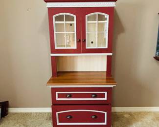 Two-Tone Wooden Hutch with Glass Doors and Drawers - Furniture