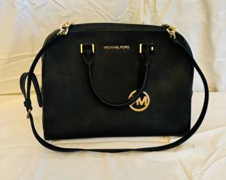 Michael Kors Designer Black Handbag - Gold-Tone Hardware, Zip Closure, Adjustable Strap & Logo Detailing
