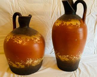 Rustic Terracotta Pitchers - Set of 2 Earthenware Vessels, Made in Mexico, Decorative and Collectible
