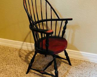 Vintage Windsor Style Wooden Child Sized Chair with Red Cushioned Seat