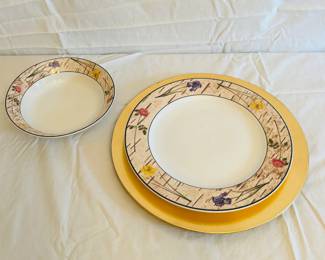 Warren Kimble Dinnerware Set - 'Birchwood' Design Plates with Gold Accents