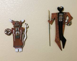 Decorative Native American Style Wall Art - Handcrafted Wooden Figurines with Signature