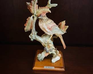 Bird Figurine on Wooden Base by G. Armani - Delicate Collectible Decor