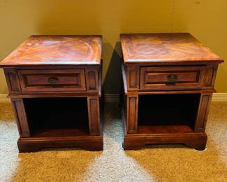 Pair of Vintage Style Wooden Nightstands with Drawer and Lower Shelf