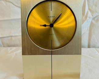 Bulova Quartz Desk Clock - Modern Golden Dial Design with Sleek Metallic Finish