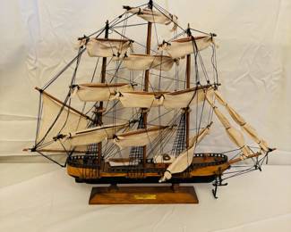 Vintage Wooden Model Sailing Ship - Made in Spain, Detailed Craftsmanship, Collectible