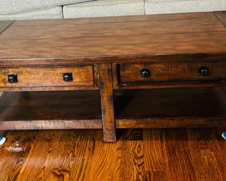  Dark Wooden Coffee Table with Two Drawers and Lower Shelf