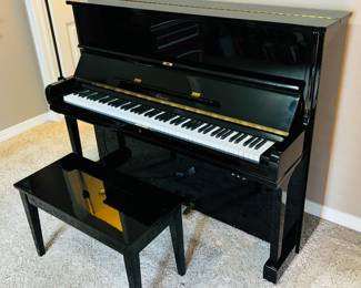 Sleek Nakamichi Upright Piano and Bench