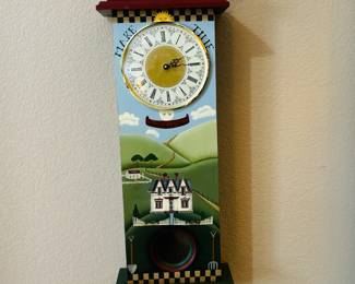 Whimsical Hand-Painted Pendulum Wall Clock - Folk Art Design, "Make Time" Inscription
