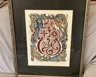 Linocut Relief Print With Watercolor And Ink By Leslie Peebles, Signed Limited Edition 1st Of 50 