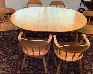 4 Generation Dining Table & 6 Barrel Chairs, Solid Wood Construction, No Marks Or Damage! 