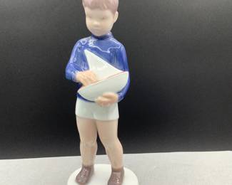 B&G, Copenhagen Porcelain, Made In Denmark Figurine Of Boy With Sailboat Toy